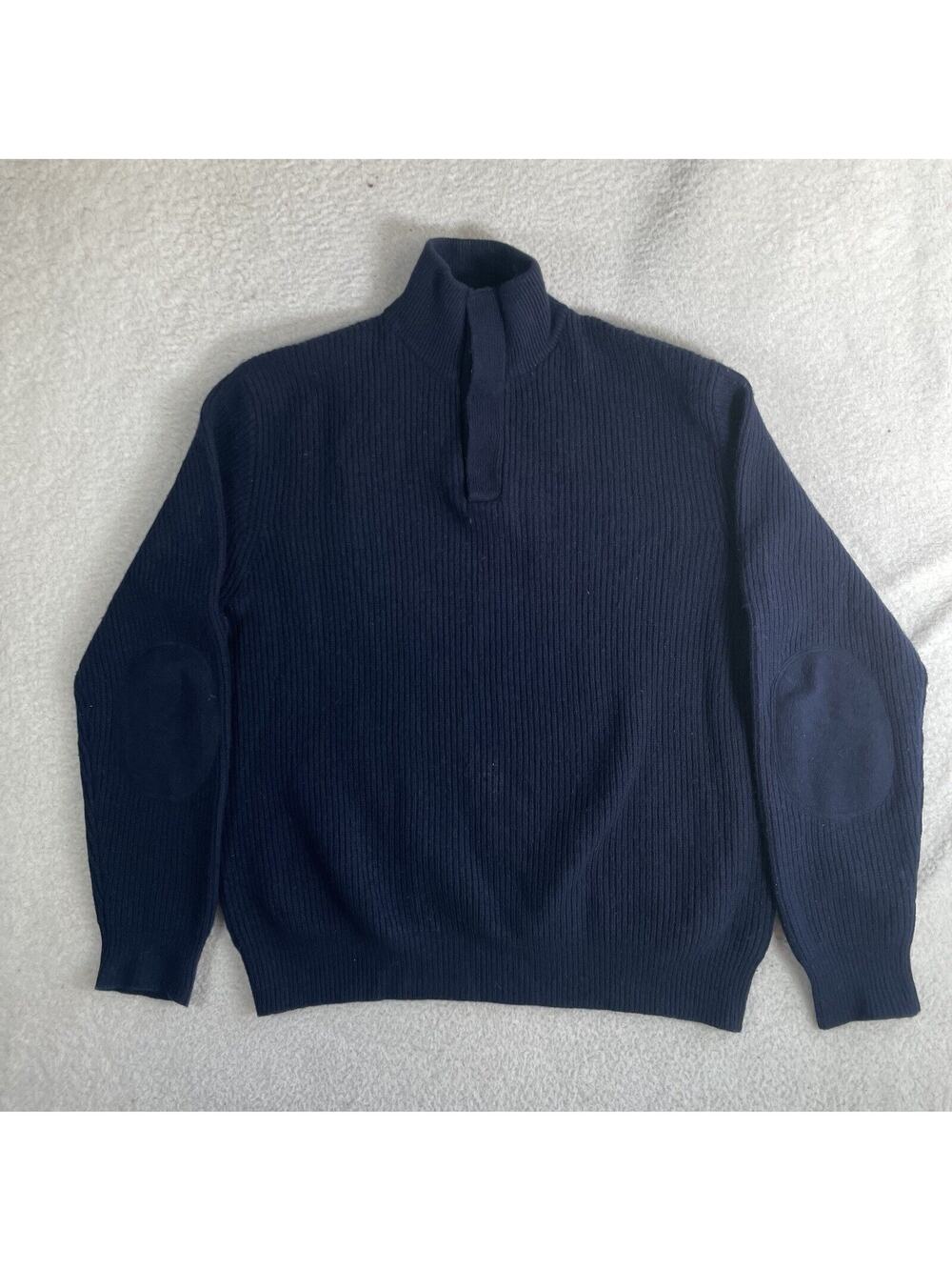 J Crew Sweater Mens XL Blue 100% Lambswool Henley Preppy Mock *READ/HOLES*